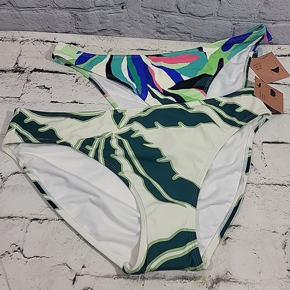 Shade And Shore Bikini Bottoms Womens Sz XL 16 Tropical Low-Rise Lot Of 2 New